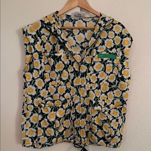 Diane Von Furstenberg Women's Floral Hooded Zip Vest XS - Picture 3 of 14